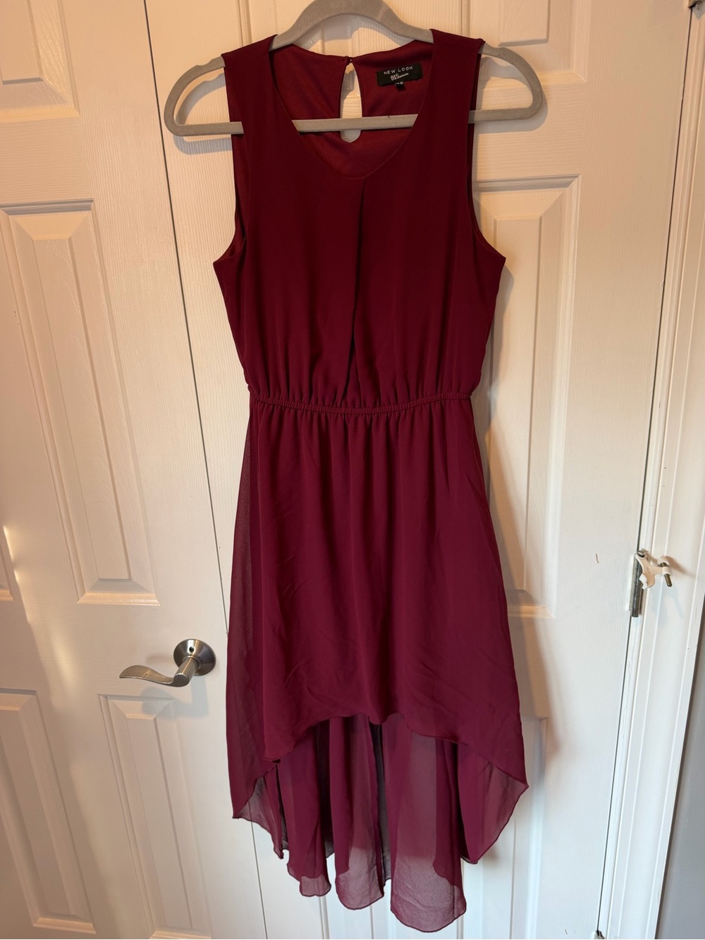 New Look Burgundy Sleeveless Hi-Low Chiffon Dress